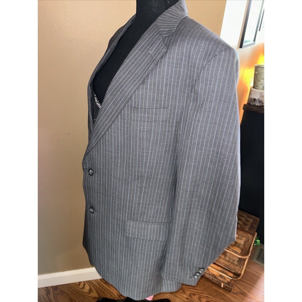Hart Schaffer Marx "Gold" Light Blue Pinstriped Gray Blazer For Belk 44R - Picture 4 of 16